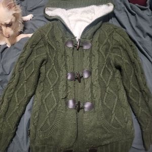 Olive Green fleece sweater/jacket